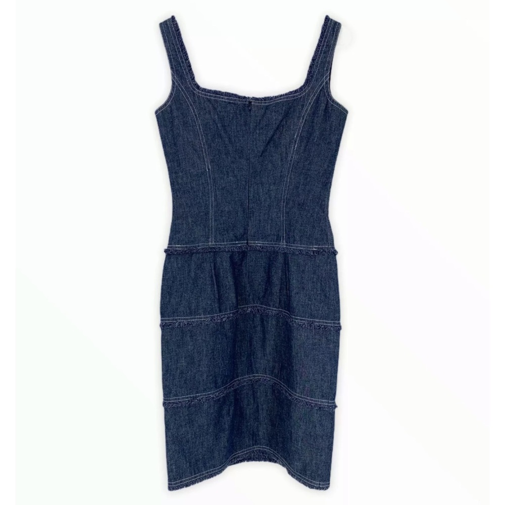 Escada Denim Dress Small Blue Jean Fray Sleeveless Sheath - Picture 5 of 9